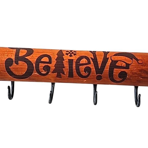 Vintage Christmas Wooden Rolling Pin with 4 Hangers for Pot Holders, Aprons Etc. - Picture 2 of 9